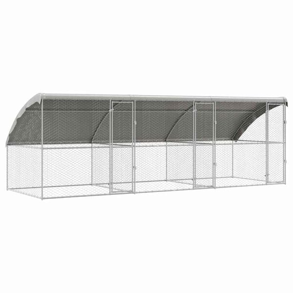 vidaXL Dog Kennel with Storage 3 pcs Silver 6 x 2 x 2 m Steel
