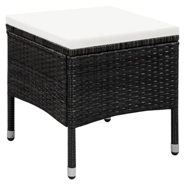 vidaXL Outdoor Chair and Stool with Cushions Poly Rattan Black