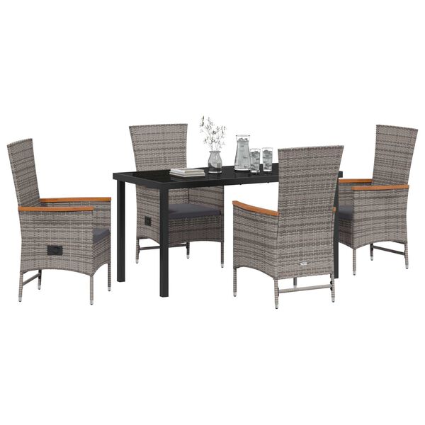 vidaXL Garden Dining Set with Cushion 5 pcs Grey Powder-Coated Steel
