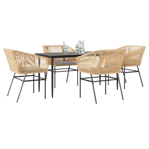 vidaXL 5 Piece Garden Dining Set with Cushions Brown Poly Rattan Glass