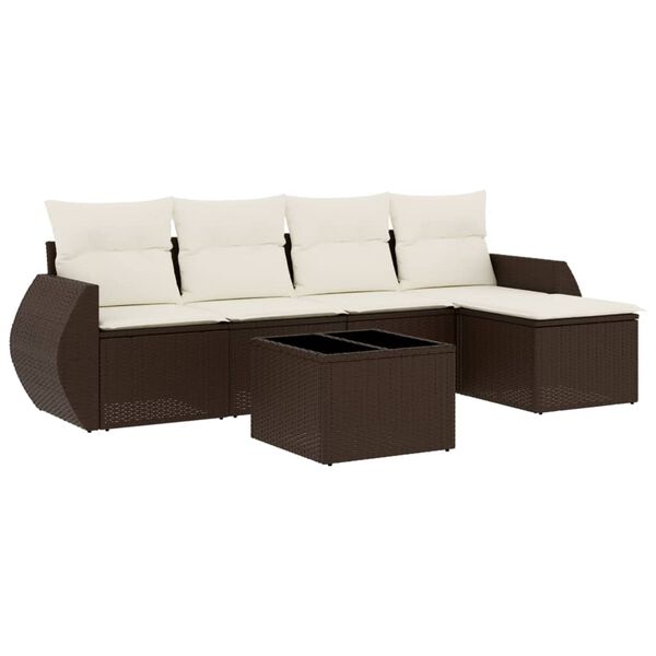 vidaXL 6 Piece Garden Sofa Set with Cushions Brown Poly Rattan