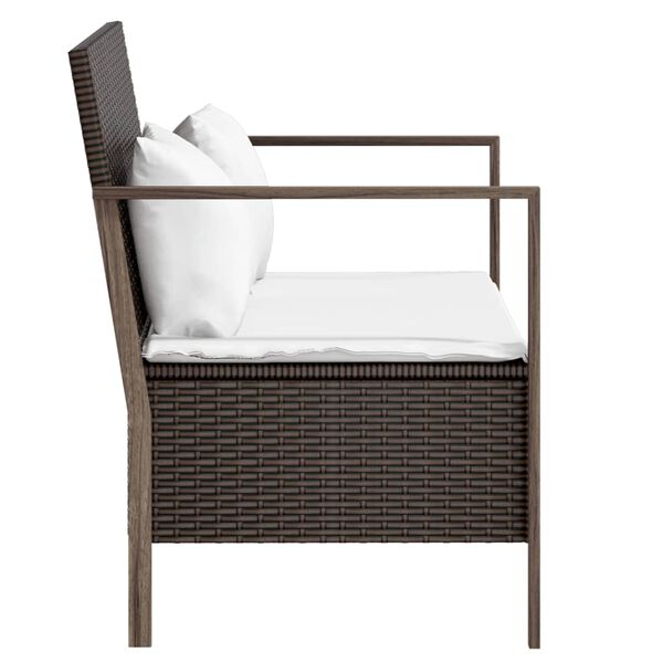 vidaXL 2-Seater Garden Bench with Cushions Brown Poly Rattan