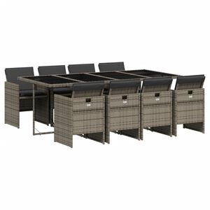 vidaXL 9 Piece Garden Dining Set with Cushions Grey Poly Rattan