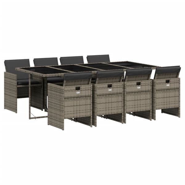 vidaXL 9 Piece Garden Dining Set with Cushions Grey Poly Rattan
