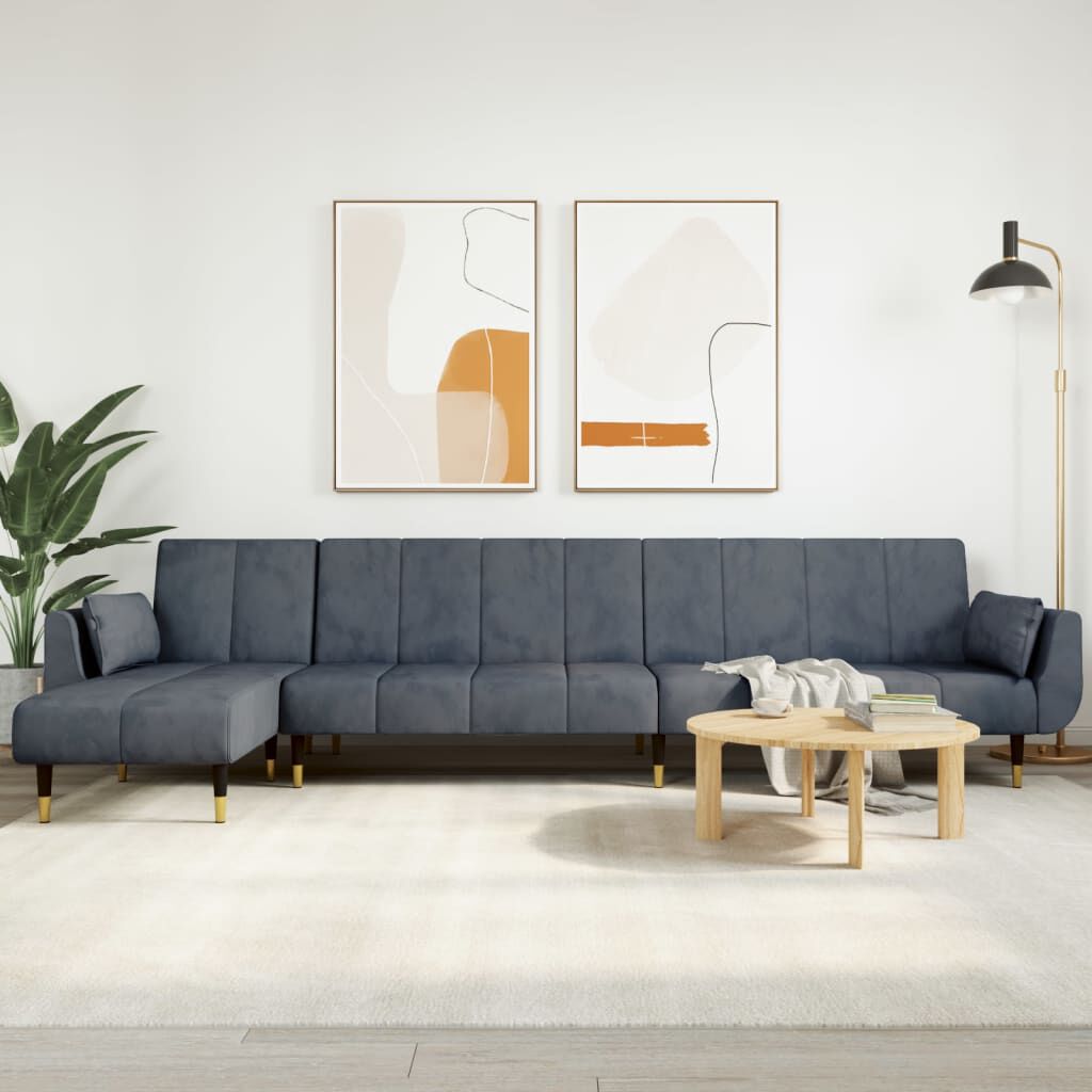 vidaXL L-shaped Sofa Bed Dark Grey 275x140x70 cm Velvet