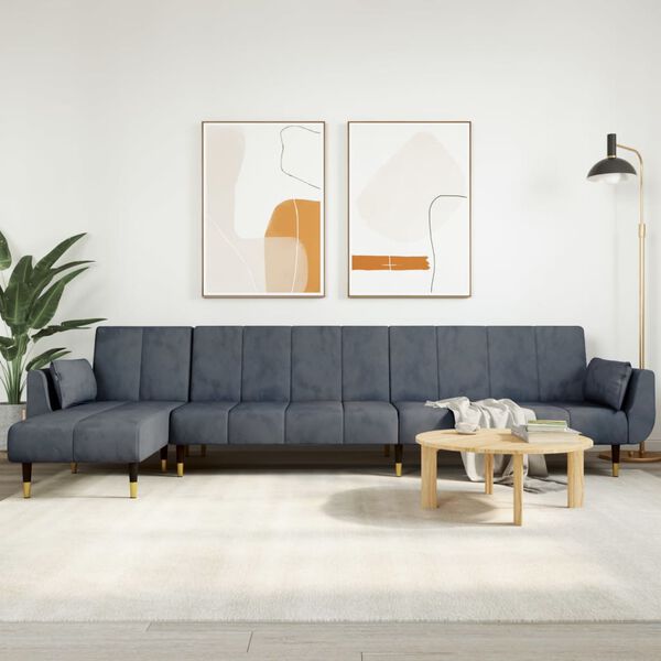 vidaXL L-shaped Sofa Bed Dark Grey 275x140x70 cm Velvet