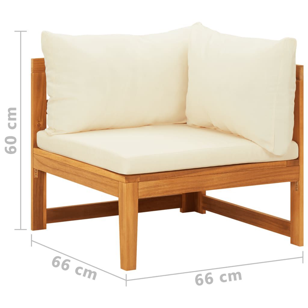 vidaXL Corner Sofa with Cream White Cushions Solid Acacia Wood