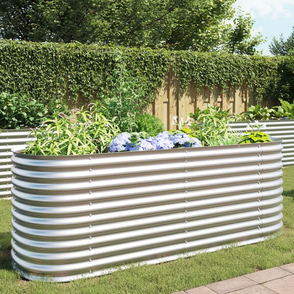 vidaXL Garden Raised Bed 240x80x81 cm Galvanised Steel Silver
