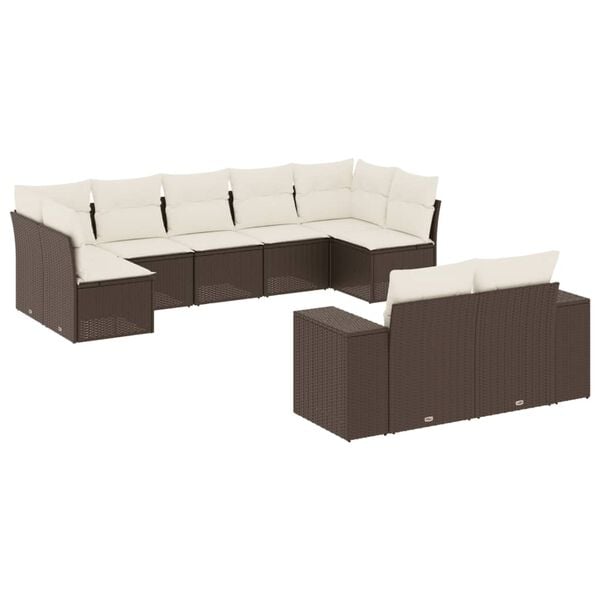 vidaXL 9 Piece Garden Sofa Set with Cushions Brown Poly Rattan