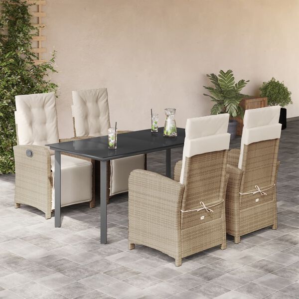 vidaXL 5 Piece Garden Dining Set with Cushions Beige Poly Rattan