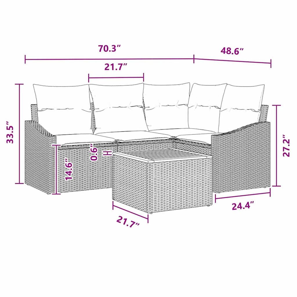 vidaXL Garden Sofa Set 5 pcs Black and turquoise