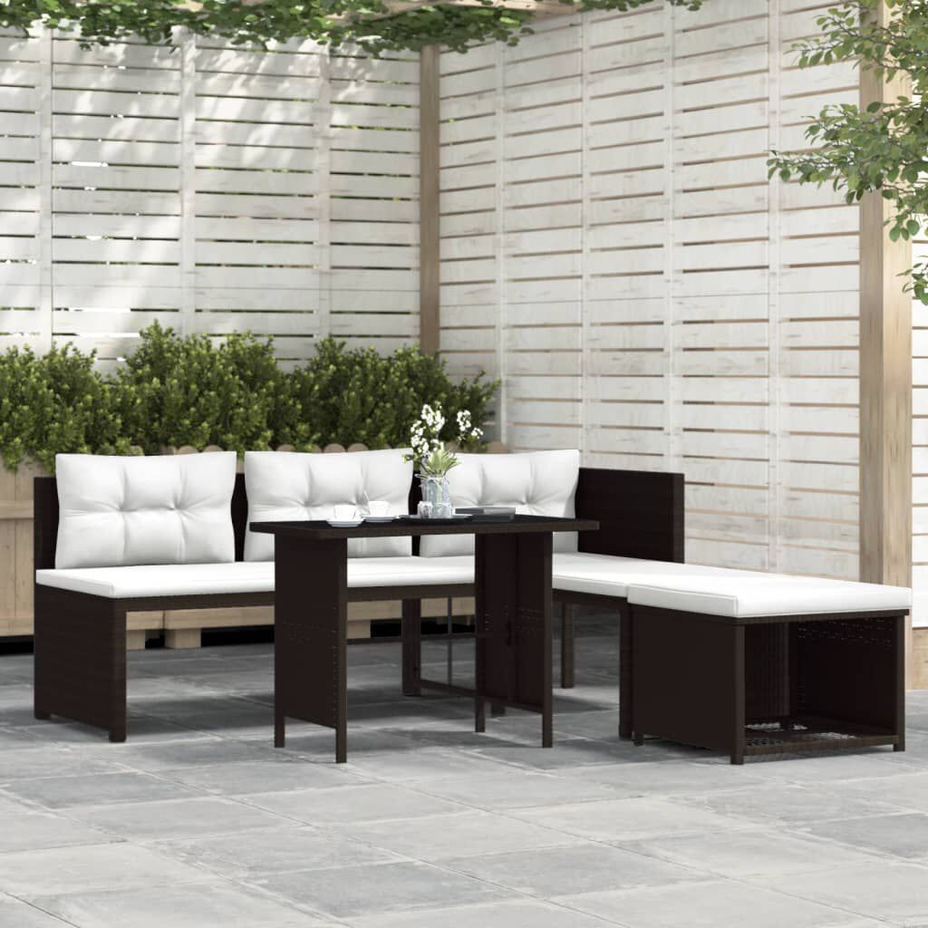vidaXL 4 Piece Garden Lounge Set Poly Rattan Brown