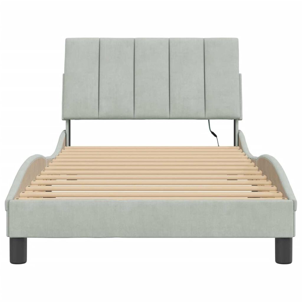 vidaXL Bed Frame with LED without Mattress "Hanko" Light Grey 100x203 cm Velvet