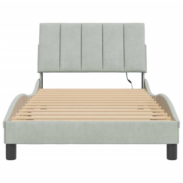 vidaXL Bed Frame with LED without Mattress "Hanko" Light Grey 100x203 cm Velvet