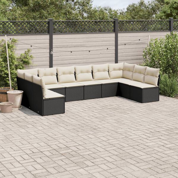 vidaXL 10 Piece Garden Sofa Set with Cushions Black Poly Rattan