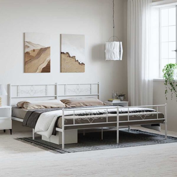 vidaXL Metal Bed Frame without Mattress with Footboard White 193x203cm