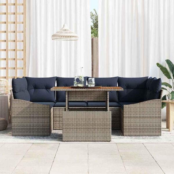 vidaXL Garden Dining Set with Cushion 7 pcs Grey and Navy