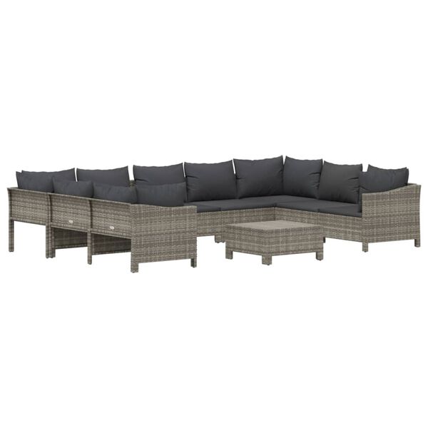 vidaXL 10 Piece Garden Lounge Set with Cushions Grey Poly Rattan