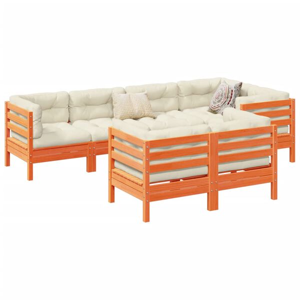 vidaXL 7 Piece Garden Sofa Set with Cushions Wax Brown Solid Wood Pine