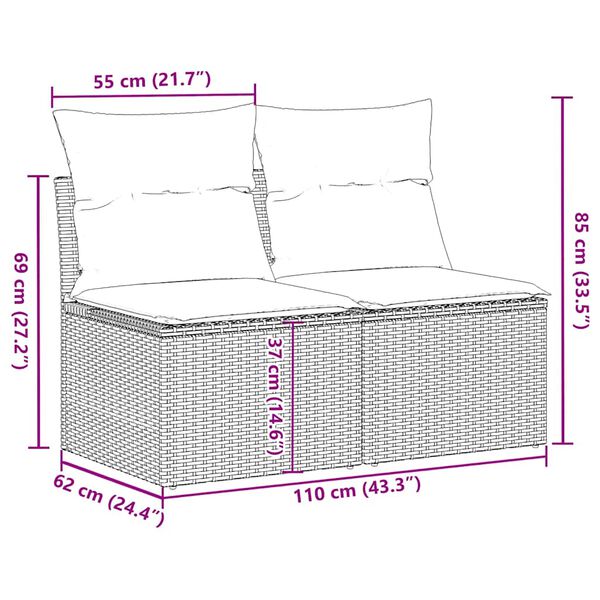 vidaXL 2 Piece Garden Sofa Set with Cushions Black Poly Rattan Acacia