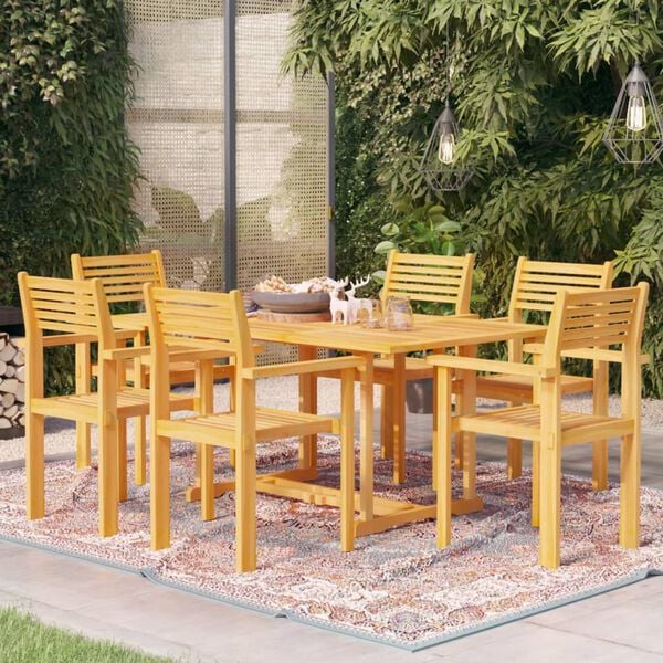 vidaXL 7 Piece Garden Dining Set Solid Teak Wood