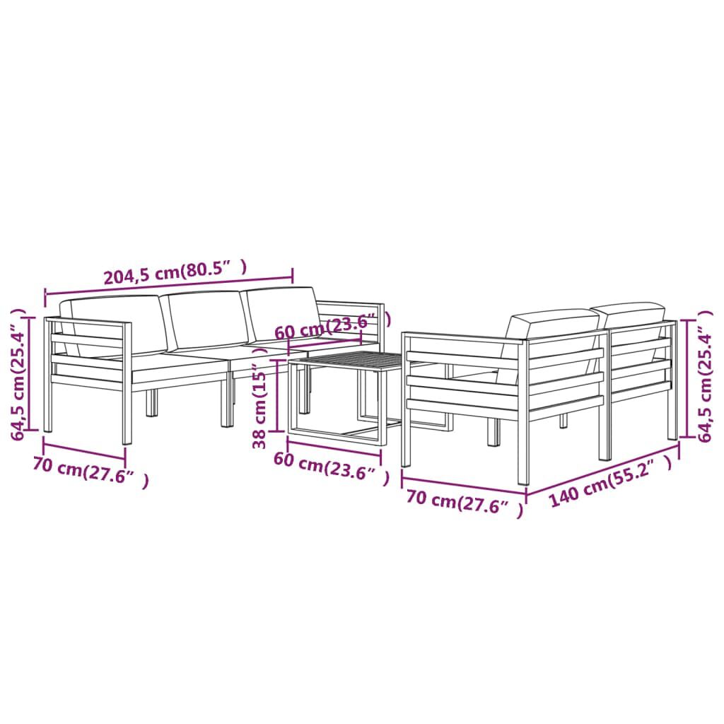 vidaXL 6 Piece Garden Lounge Set with Cushions Aluminium Anthracite