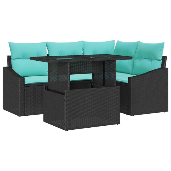 vidaXL Garden Sofa Set with Cushion 5 pcs Black and Turquoise