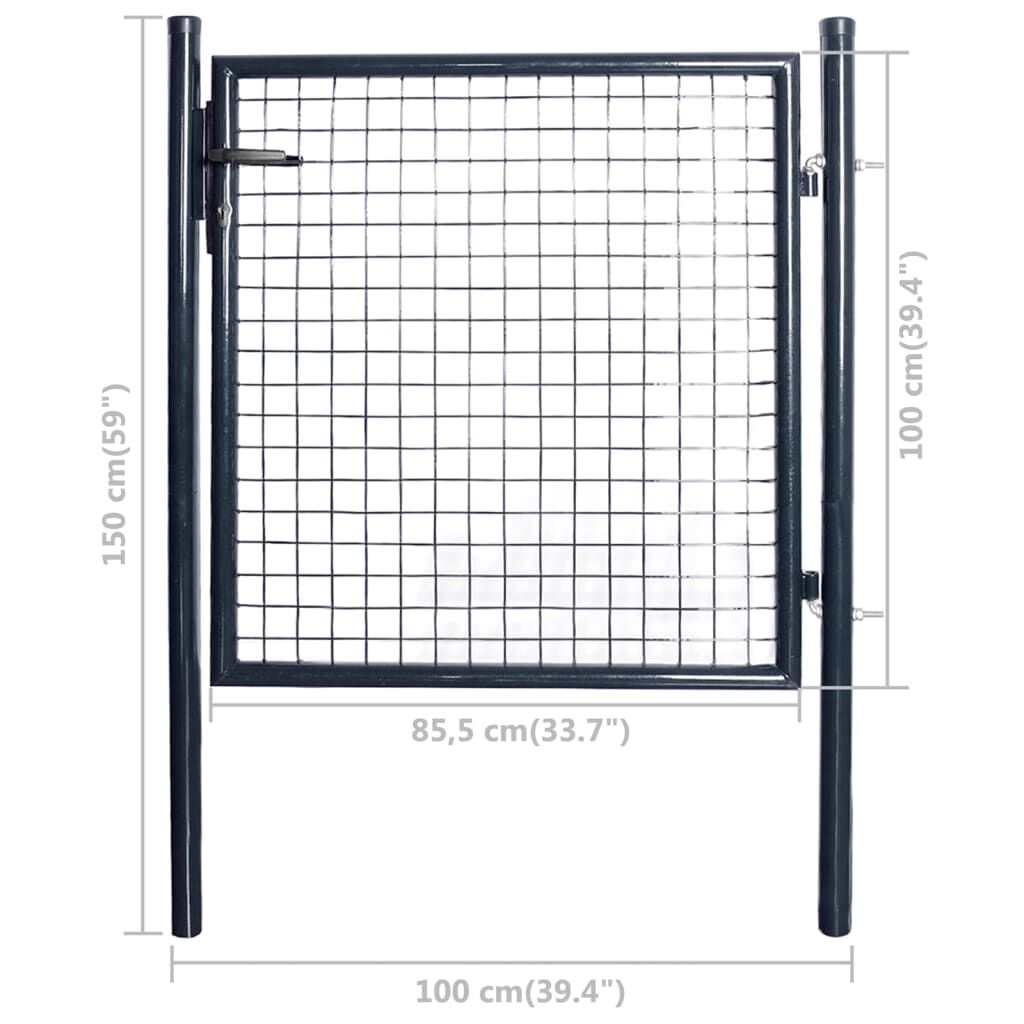 vidaXL Mesh Garden Gate Galvanised Steel 85.5x100 cm Grey