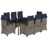 vidaXL 9 Piece Garden Dining Set with Cushions Grey Poly Rattan