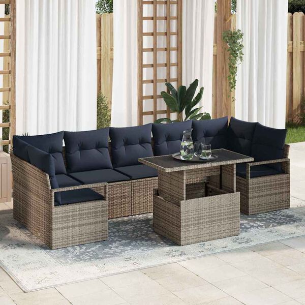 vidaXL Garden Sofa Set 8 pcs Grey and navy blue 100 x 55 x 73 cm