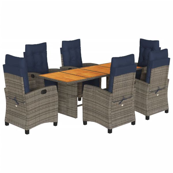 vidaXL 7 Piece Garden Dining Set with Cushions Grey Poly Rattan