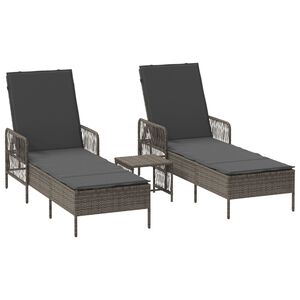 vidaXL Sun lounger Reclining 2 pcs Grey 35 x 35 x 32cm Poly Rattan