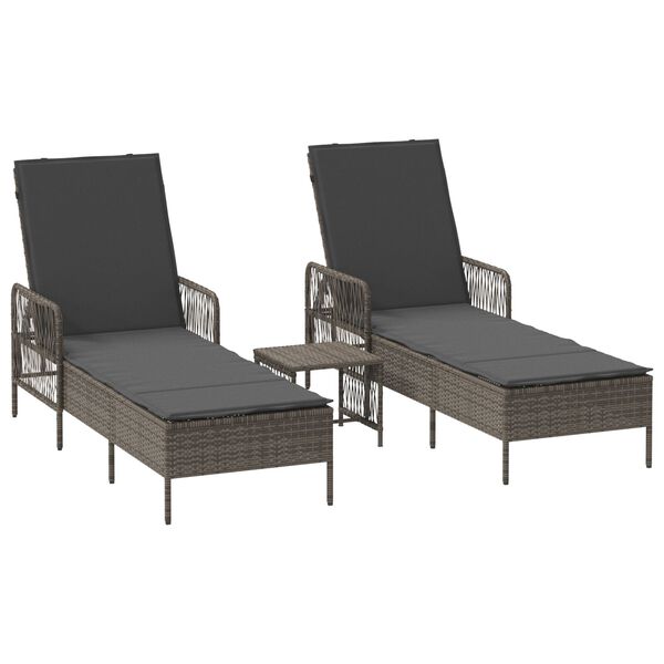 vidaXL Sun lounger Reclining 2 pcs Grey 35 x 35 x 32cm Poly Rattan