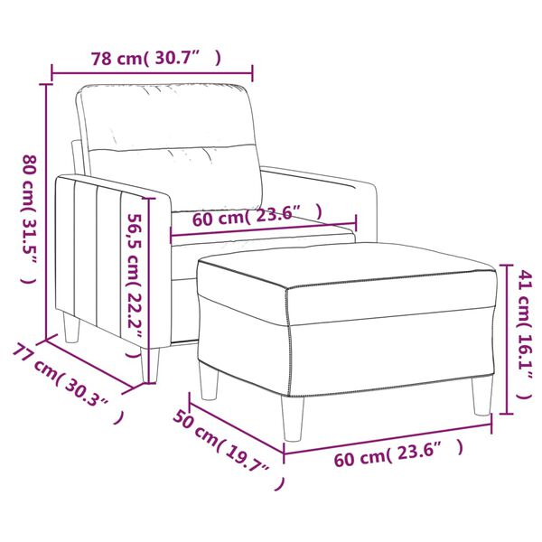 vidaXL Sofa Chair with Footstool Dark Grey 60 cm Fabric