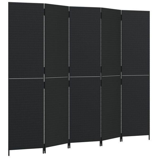 vidaXL Room Divider 5 Panels Black Poly Rattan