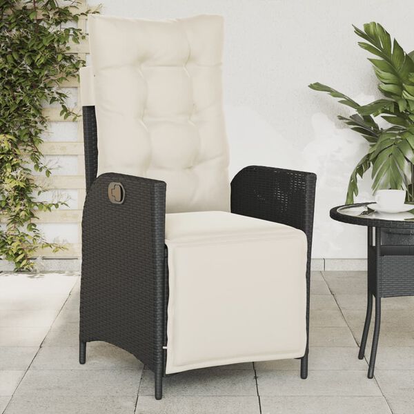 vidaXL Reclining Garden Chair with Footrest Black Poly Rattan