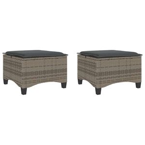 vidaXL Garden Stools with Cushions 2 pcs Grey 55x55x36 cm Poly Rattan