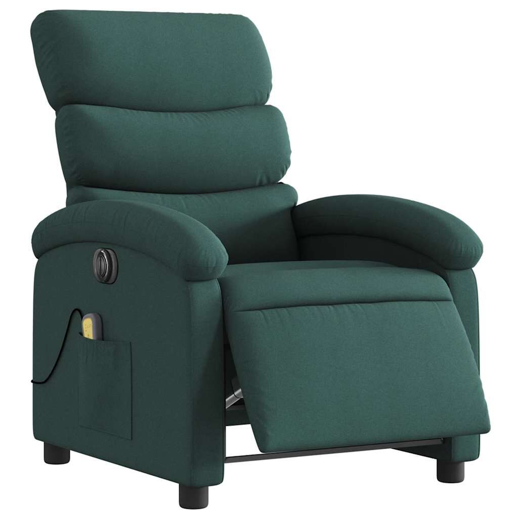 vidaXL Electric Massage Recliner Chair Dark Green Fabric