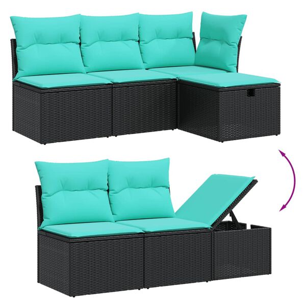 vidaXL 7 Piece Garden Sofa Set with Cushions Black Poly Rattan