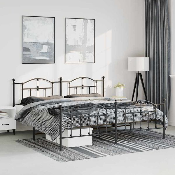 vidaXL Metal Bed Frame without Mattress with Footboard Black 193x203cm