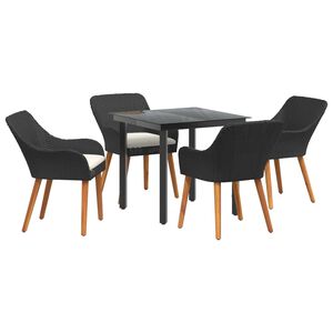vidaXL Garden Dining Set with Cushion 5 pcs Black Poly Rattan