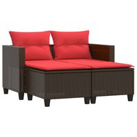 vidaXL Garden Sofa 2-Seater with Stools Brown Poly Rattan
