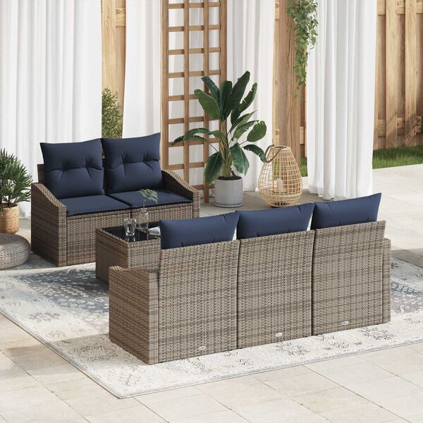 vidaXL 6 Piece Garden Sofa Set with Cushions Grey Poly Rattan