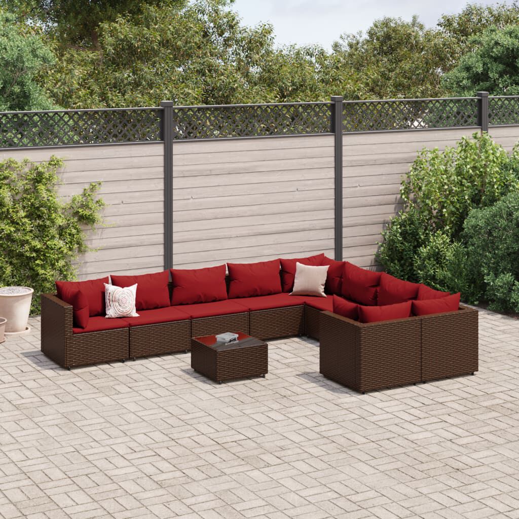 vidaXL 10 Piece Garden Sofa Set with Cushions Brown Poly Rattan