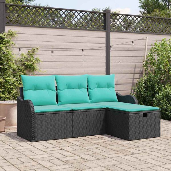 vidaXL Garden Sofa Set with Cushion 4 pcs Black Poly rattan