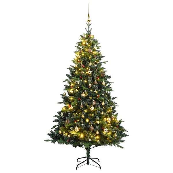 vidaXL Artificial Hinged Christmas Tree 300 LEDs & Ball Set 180 cm