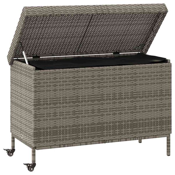 vidaXL Garden Storage Box with Wheels Grey 110x55x73 cm Poly Rattan