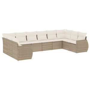 vidaXL 10 Piece Garden Sofa Set with Cushions Beige Poly Rattan