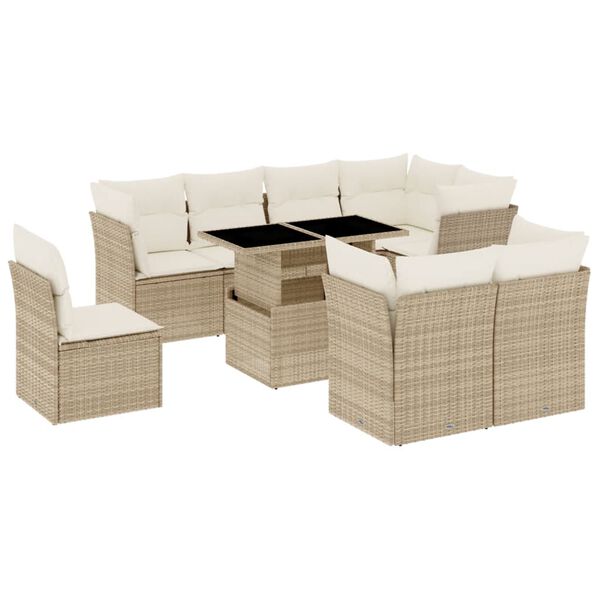 vidaXL 9 Piece Garden Sofa Set with Cushions Beige Poly Rattan