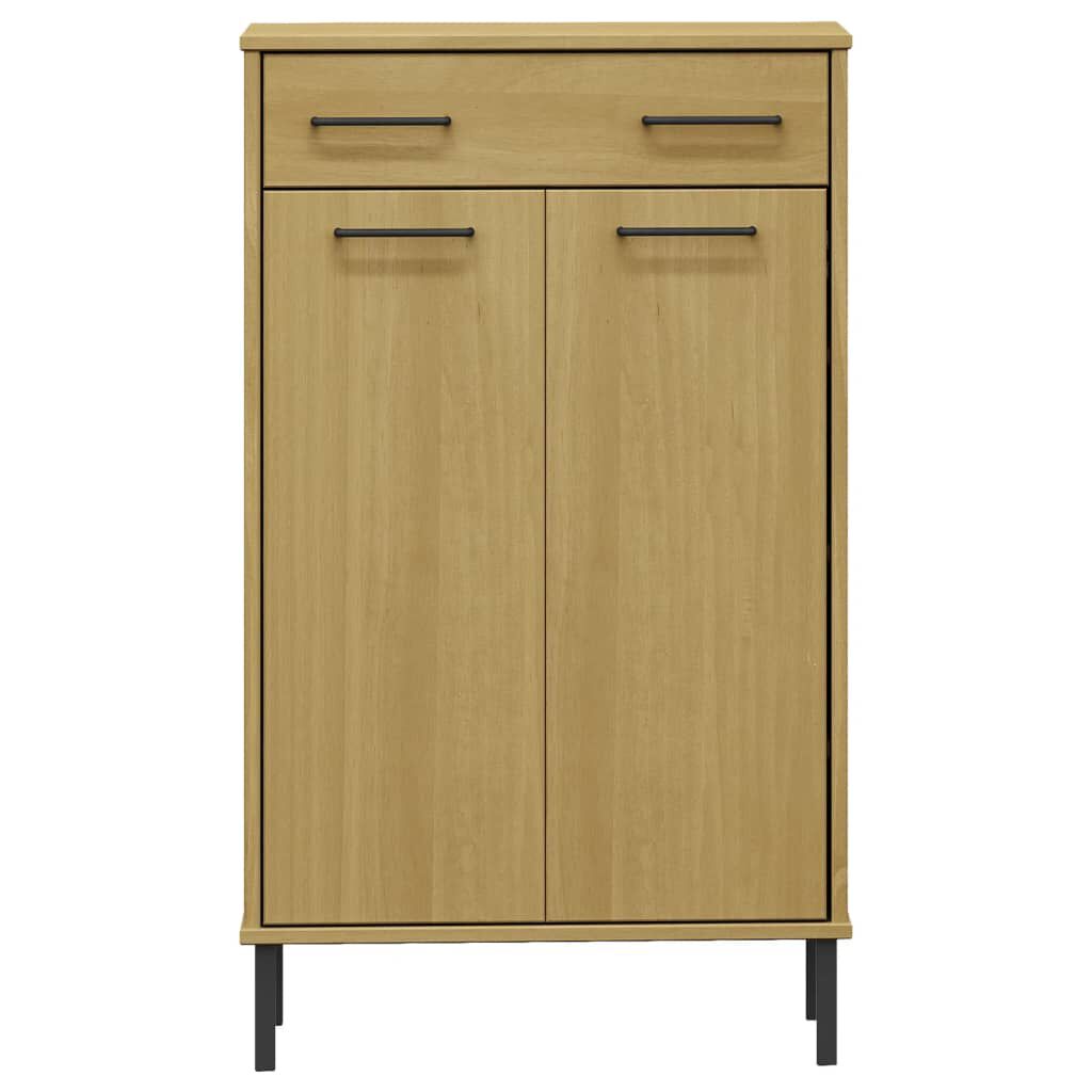 vidaXL Shoe Rack with Metal Legs Brown Solid Wood Pine OSLO